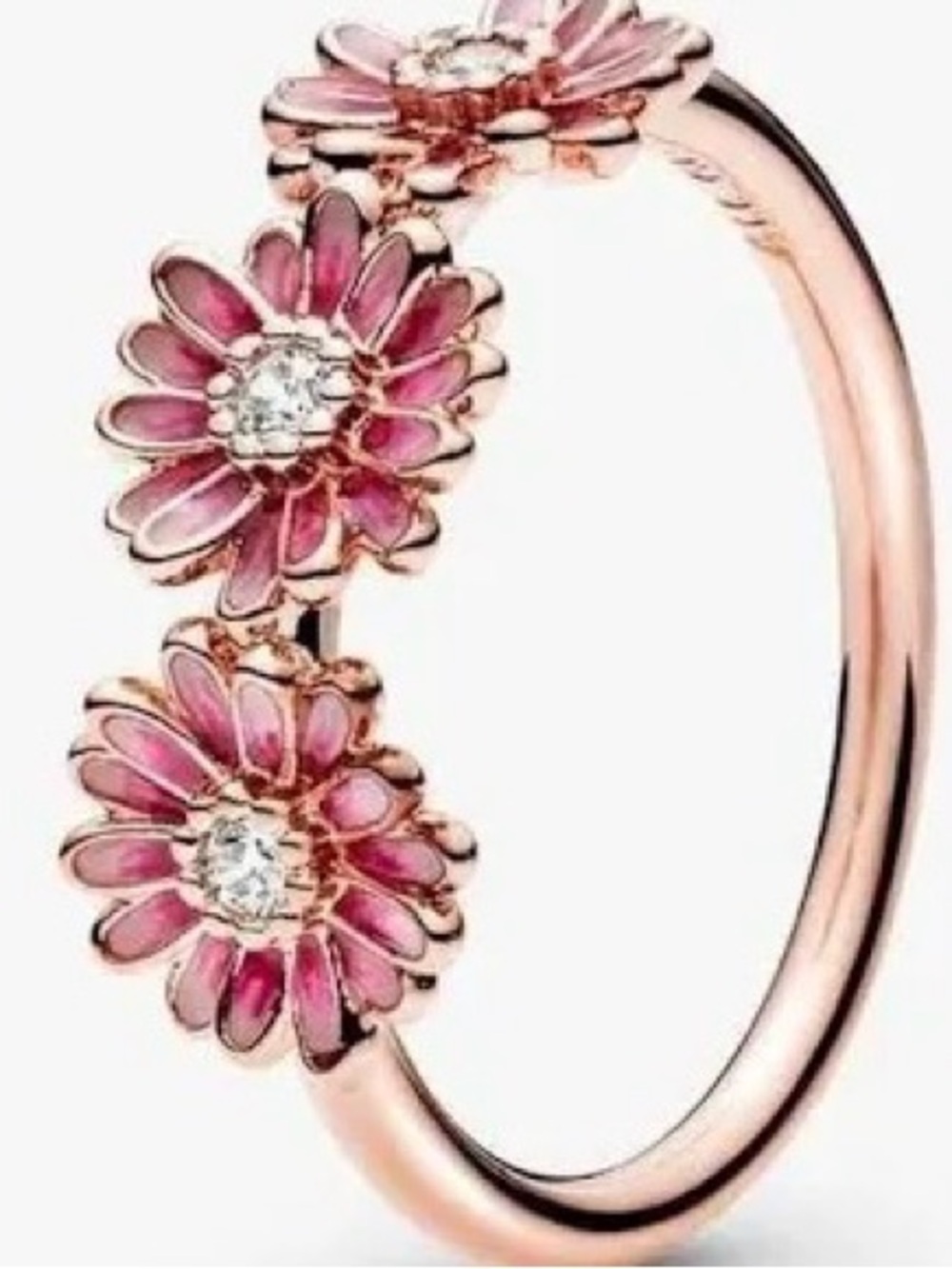 Pandora Rose-Tone Pink Floral Trio Ring NIB Sz 6.5 - Picture 2 of 11